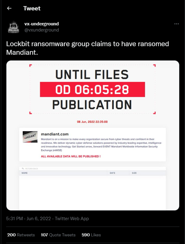 Mandiant Allegedley Hit by Ransomware Attack